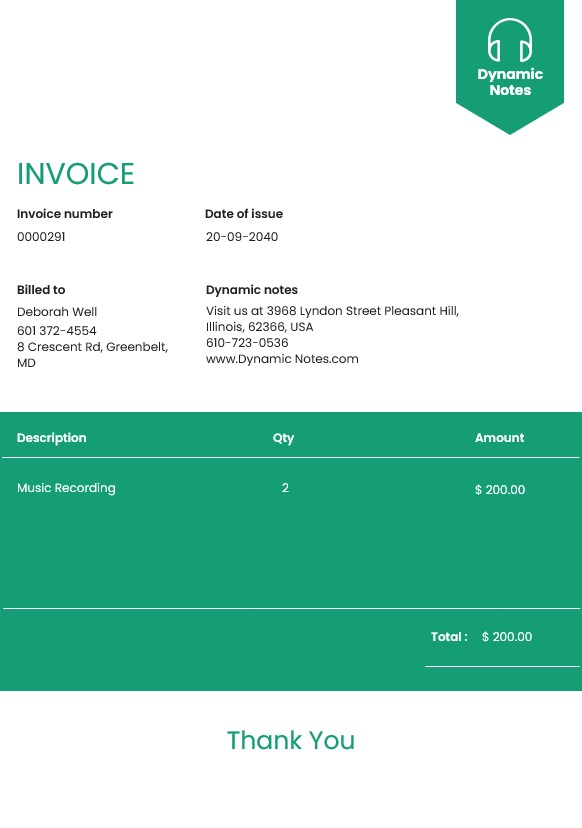 Music Production Invoice Template PSD template